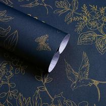 Papel de Parede Froluya Floral Vintage Azul-escuro e Dourado 45x300 cm