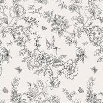 Papel de Parede Froluya Preto e Branco Creme Floral 0,45m²