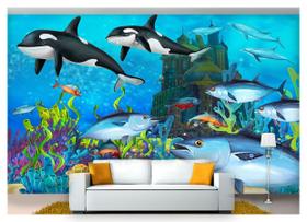 Papel De Parede Fundo Do Mar Baleias Orcas 3D 7,50m² Fm99 - Você Decora