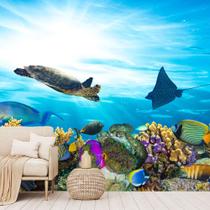 Papel de Parede Fundo do Mar Tartaruga Peixes Sala Painel - 132pcp