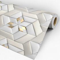 Papel De Parede Geométrico 3d Claro E Dourado - 3,30x0,50m