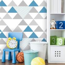 Papel de Parede Geométrico Triângulos Cinza e Azul 270