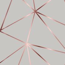Papel De Parede Geométrico Zara Cinza com Detalhes Rose Autocolante Sala Quarto - Lopes Decor