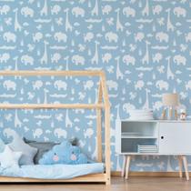 Papel de Parede Infantil Animais Azul rolo 57x270cm