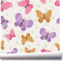 Papel de parede infantil borboletas colorido menina flores A212