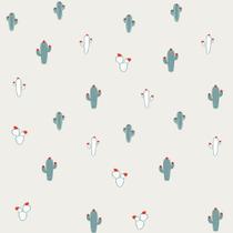 Papel de Parede Infantil Cactos Branco/Azul Fofura Baby FF4011