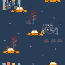 Papel de Parede Infantil Carros Azul Marinho/Amarelo Fofura Baby FF4008