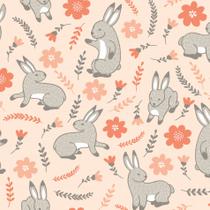 Papel de Parede Infantil Coelho Cinza e Rosê Coral 57x270cm