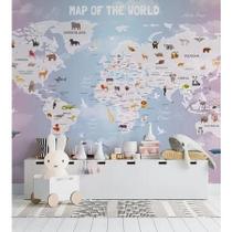 Papel De Parede Infantil De Mapa Mundi Cor De Rosa De Menina