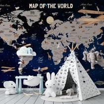 Papel De Parede Infantil De Mapa Mundi De Céu Estrelado