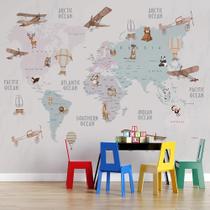 Papel De Parede Infantil De Mapa Mundi Em Tons Pasteis