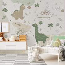 Papel de Parede Infantil Dinossauros Tons Verdes Painel 9m²