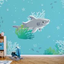 Papel de Parede Infantil Fundo do Mar Tubarão Feliz 9m²