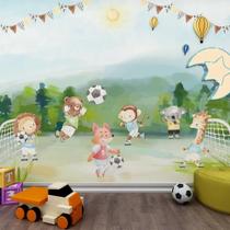 Papel de Parede Infantil Futebol e Animais Decoração Divertida para Quarto de Menino