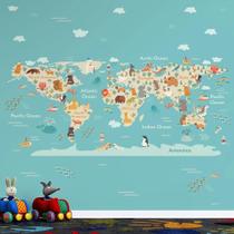 Papel de Parede Infantil Mapa Mundi Educativo, Lúdico e Colorido