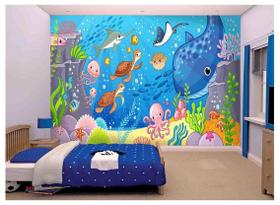 Papel De Parede Infantil Mar Baleia Tartaruga Azs186