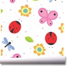 Papel de parede infantil menina flores borboletas joaninha A05