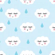Papel de Parede Infantil Nuvens com Gotinhas Azul 2,70x0,57m - Quartinhos