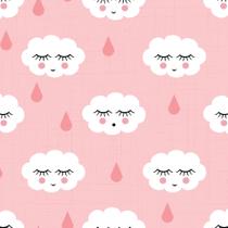 Papel de Parede Infantil Nuvens com Gotinhas Rosa 2,70x0,57m