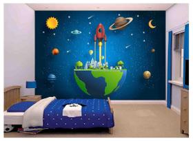 Papel De Parede Infantil Planetas Foguete Lua Azs152