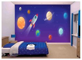 Papel De Parede Infantil Planetas Foguete Lua Azs195