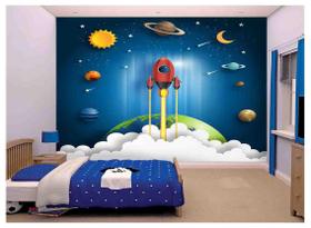 Papel De Parede Infantil Planetas Foguete Lua s151