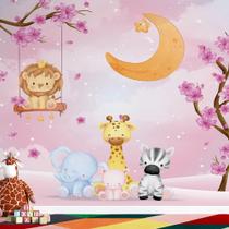 Papel de Parede Infantil Safari dos Sonhos Animais Fofinhos e Lua Encantada