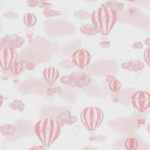 Papel de Parede Infantil Sonhos Bobinex 4247 - Balões, Céu e Nuvens em Rosa e Bege Rolo 10m