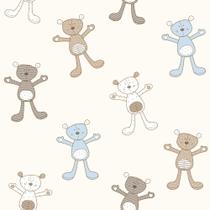 Papel de Parede Infantil ursinhos branco, azul, marron Fofura Baby FF4050.