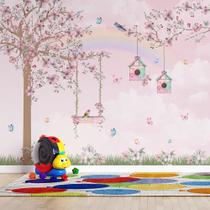 Papel de Parede jardim encantado arco-íris e balança aquarelado