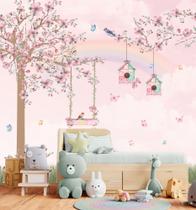 Papel de Parede Jardim Encantado Arco-Íris e Balanço de Aquarela M²