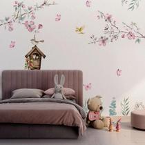 Papel de parede Jardim Encantado Black White aquarela com passarinhos Papel de parede Jardim Encantado Black White aquarela com passarinhos