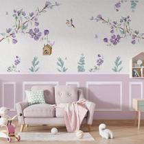Papel de parede Jardim encantado Lilás AL 02 pássaros flores e borboleta Papel de parede Jardim encantado Lilás AL 02 pássaros flores e borboleta