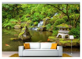 Papel De Parede Jardim Japonês Lago Carpas 3D Jjp20