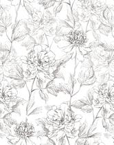 Papel de parede JiffDiff Preto e Branco Floral 44cm x 10m