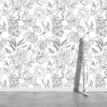 Papel de parede Jiffdiff Sketched Peony Floral Branco/Preto 48 pés quadrados