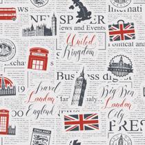 Papel de Parede Jornal Londres para Sala 57x270cm Papel de Parede Jornal Londres para Sala 57x270cm