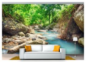 Papel De Parede Lago Azul Floresta Árvore 3D Nlk138 3M²