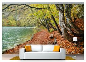 Papel De Parede Lago Bancos Outono Folhas 3D Nlk140 Papel De Parede Lago Bancos Outono Folhas 3D Nlk140