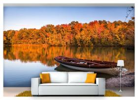 Papel De Parede Lago Canoa Árvore Outono 3D Nlk144
