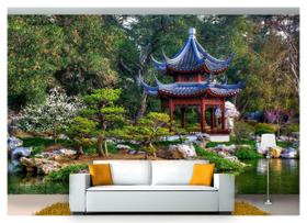 Papel De Parede Lago Templo Japão Jardim 3D 7,50m² Nlk133