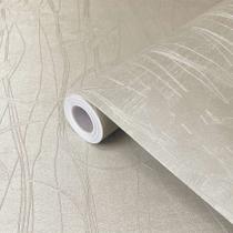 Papel de Parede Lavável Bege com Linhas e Folhas em Alto Relevo 5M x 60cm