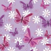 Papel De Parede Lavável Borboletas 3D Fundo Roxo 9m