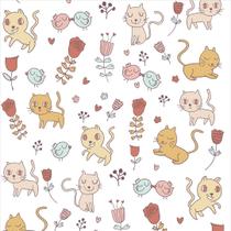 Papel De Parede Lavável Casual Rosas E Gatinhos Adesivo Decorativo Sala Quarto - Pro Decor