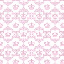 Papel de Parede Lavável Coroa Rosa de Fundo Branco 6m