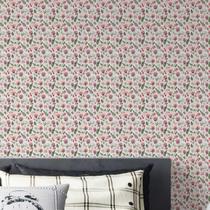 Papel de parede Lavável Flores rosas plantas decorativas Auto colante Vinílico quarto sala 12m