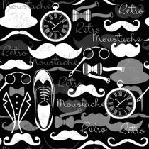 Papel De Parede Lavável Moustache Preto E Branco 12m