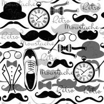 Papel De Parede Lavável Moustache Preto E Cinza 12M