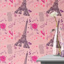 Papel De Parede Lavável Paris Rosa E Pink Romântico Autoadesivo