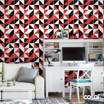 Papel De Parede Lavável Triângulos Vermelho E Preto 6M